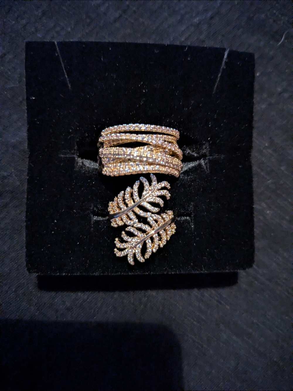 Gold Crystal Leaf and Multi-Band Statement Ring - Women's Jewelry